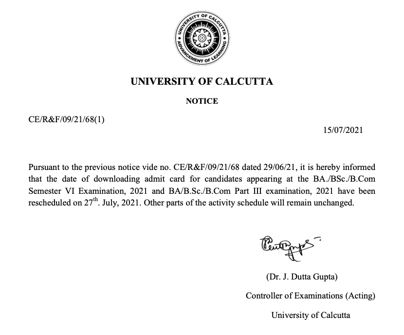 Calcutta University Admit Card 2023