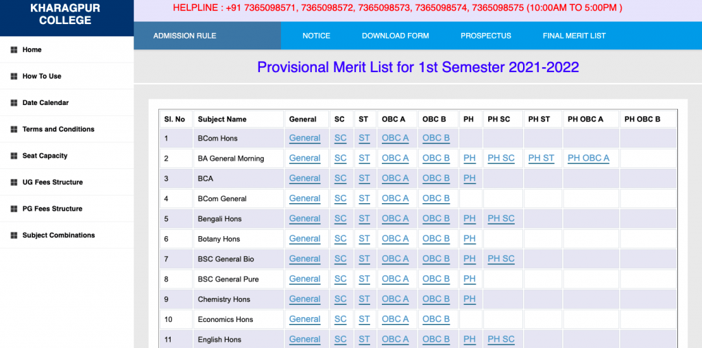 kharagpur govt college provisional merit list 2024-25 download links @ kharapurcollege.in