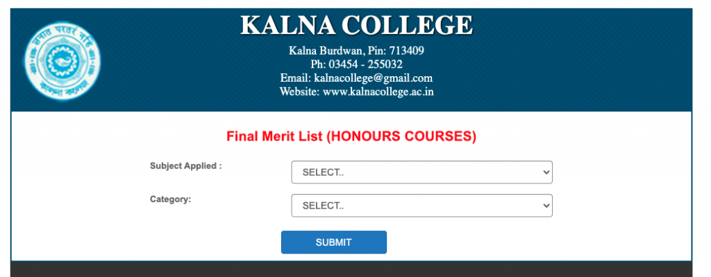 kalna college 1st merit list downloading links for honous & general final merit list out