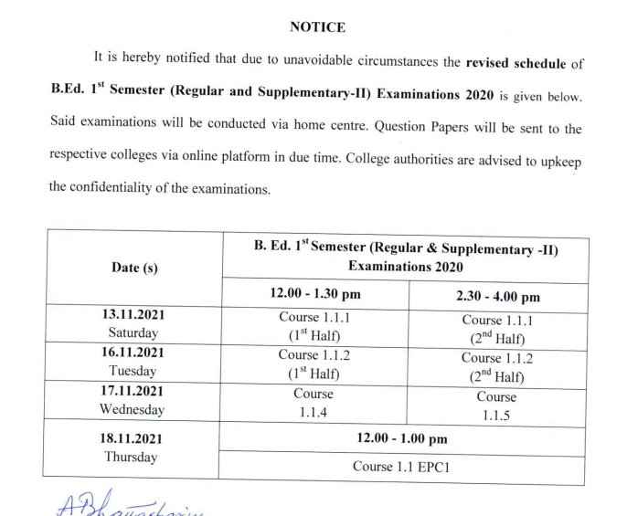wbuttepa b.ed 1st semester exam date notice 2022 - check exam routine