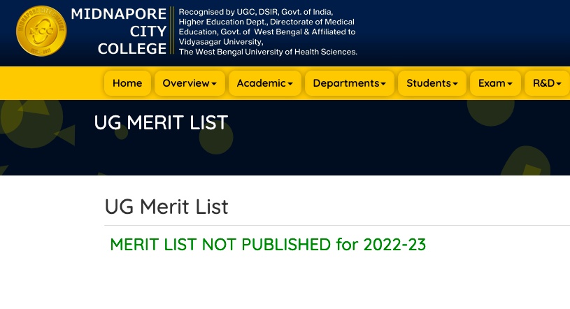 midnapore city college merit list 2023 publishing date to be updated soon