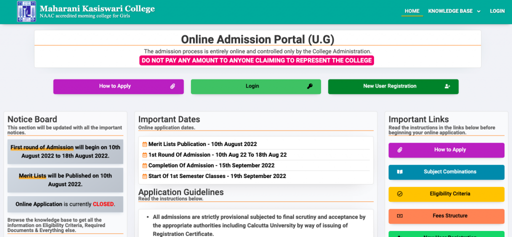 maharani kasiswari college provisional admission merit list 2023 download notice