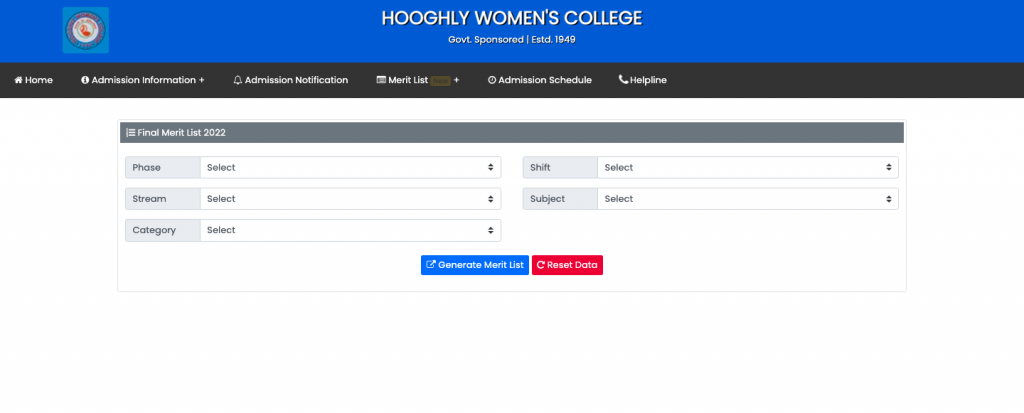 Hooghly Women's College Merit List download links 2023 1st admission list