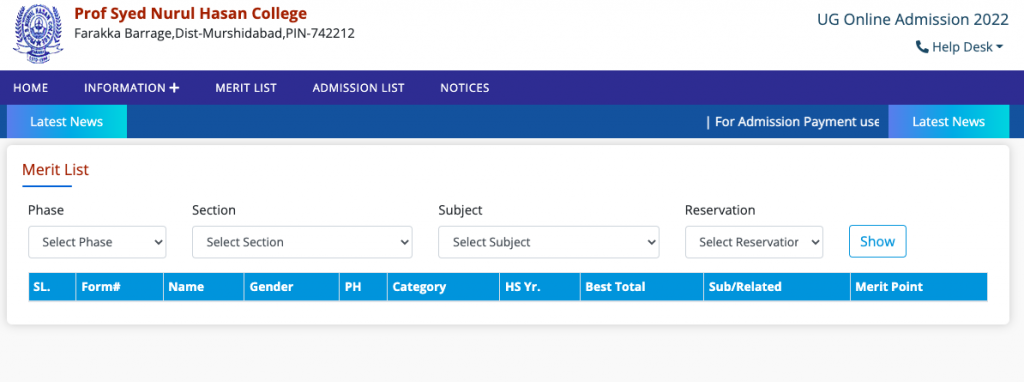 farakka college admission 2024-25 merit list download 1st admission, 2nd merit list
