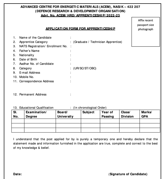 drdo apprentice application form 2023