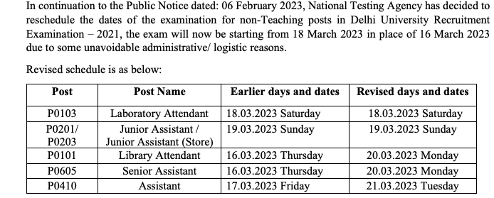 du non teaching exam dates 2023.