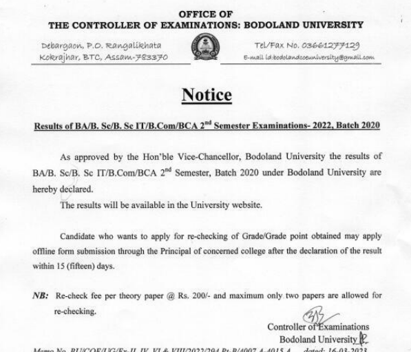 Bodoland University Result 