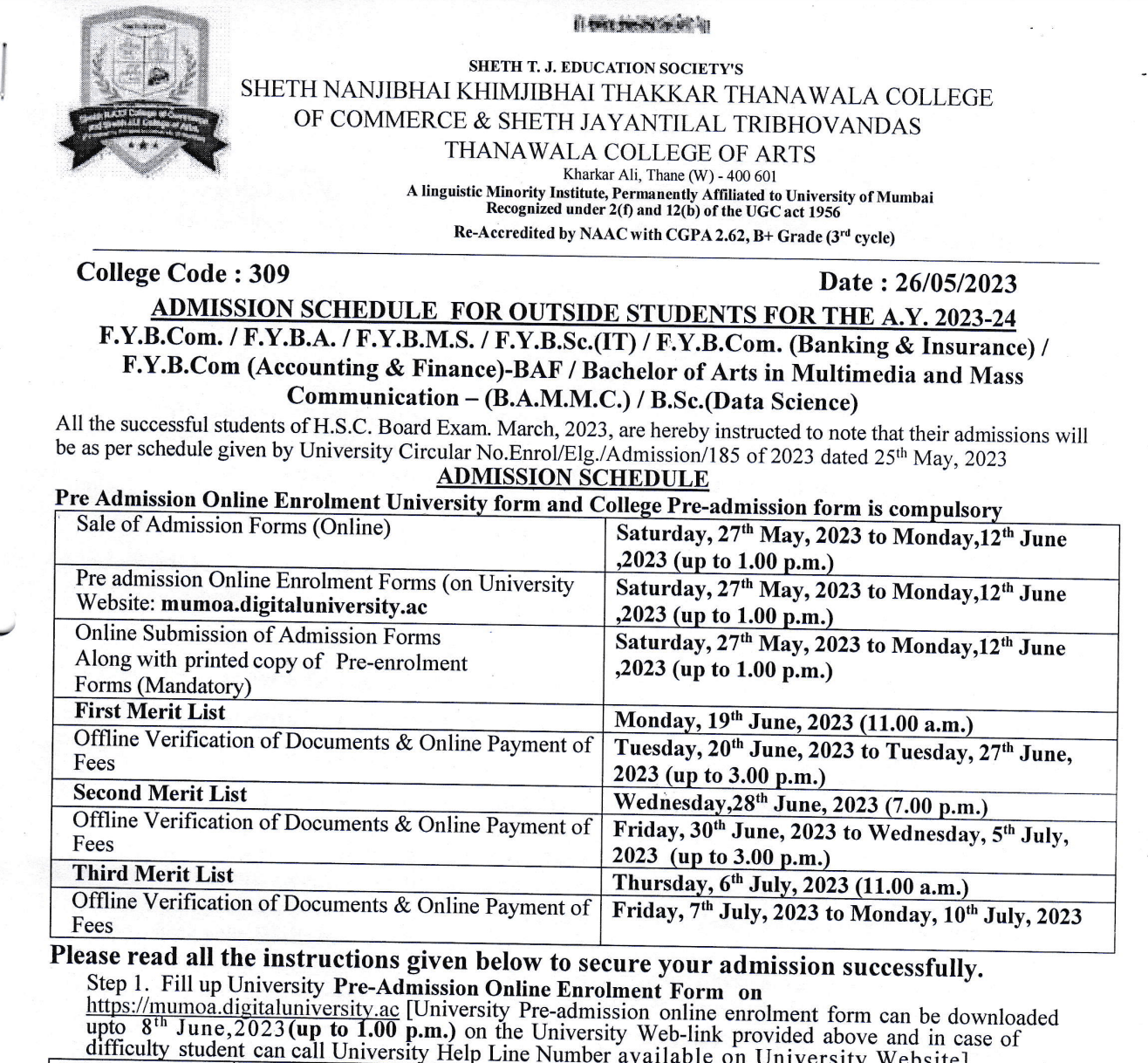 nkt-college-merit-list-2024-fybcom-fyba-3rd-cut-off-admission-list-out