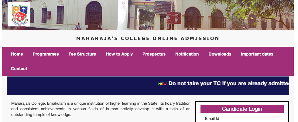maharajas college ug trial allotment 2024 link maharajasonline.kerala.gov.in
