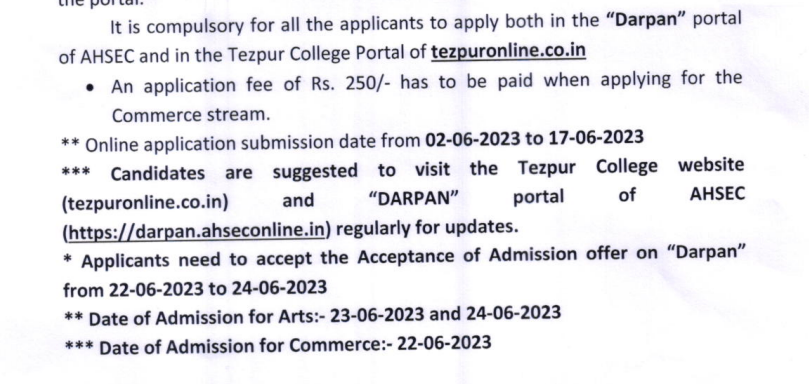 hs admission in tezpur college 2024-25 download notice merit list release