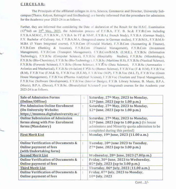mumbai university merit list download pdf 2023 admission schedule