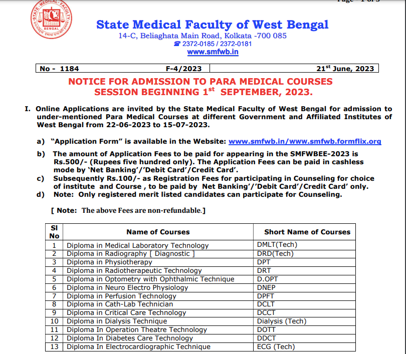smfwbee 2023 admission form notification
