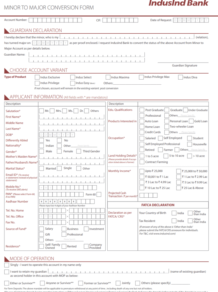 application letter to bank for minor to major