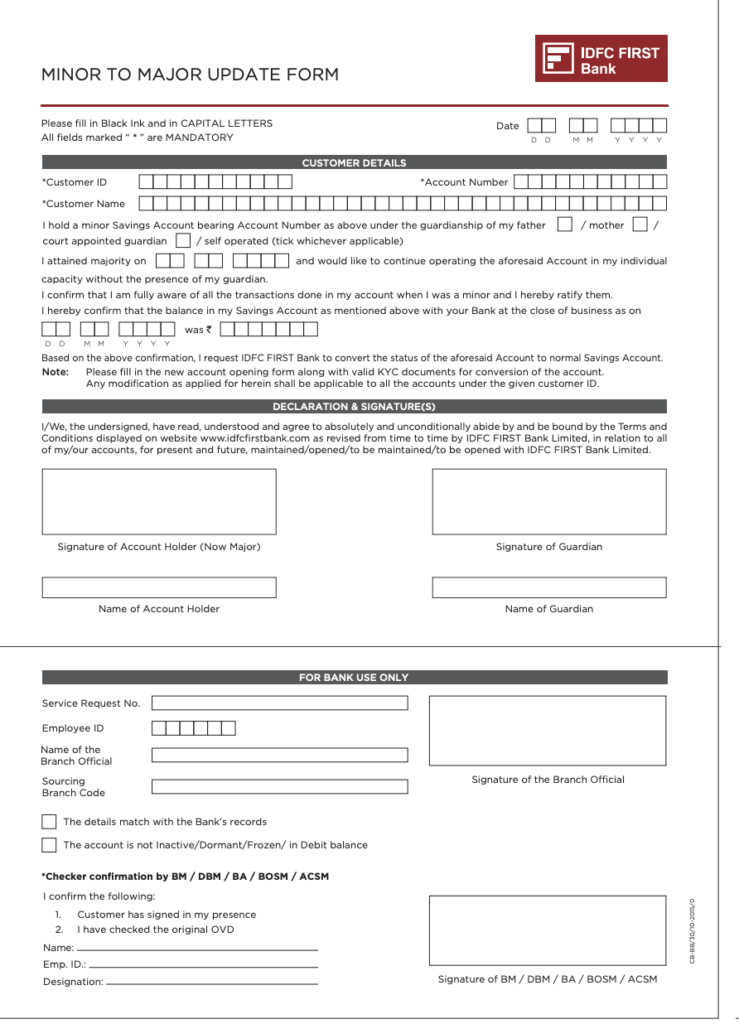 Major to Minor Account Application For SBI