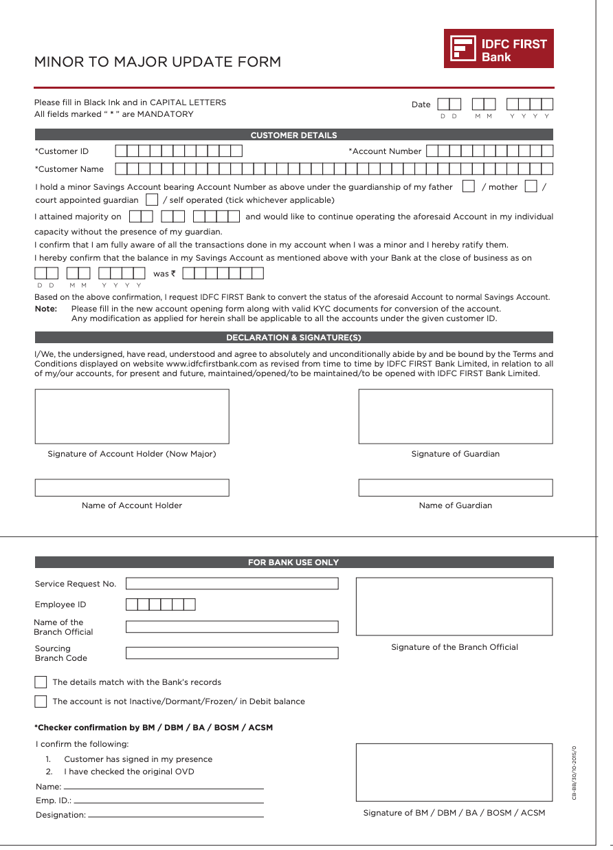 application letter to bank for minor to major