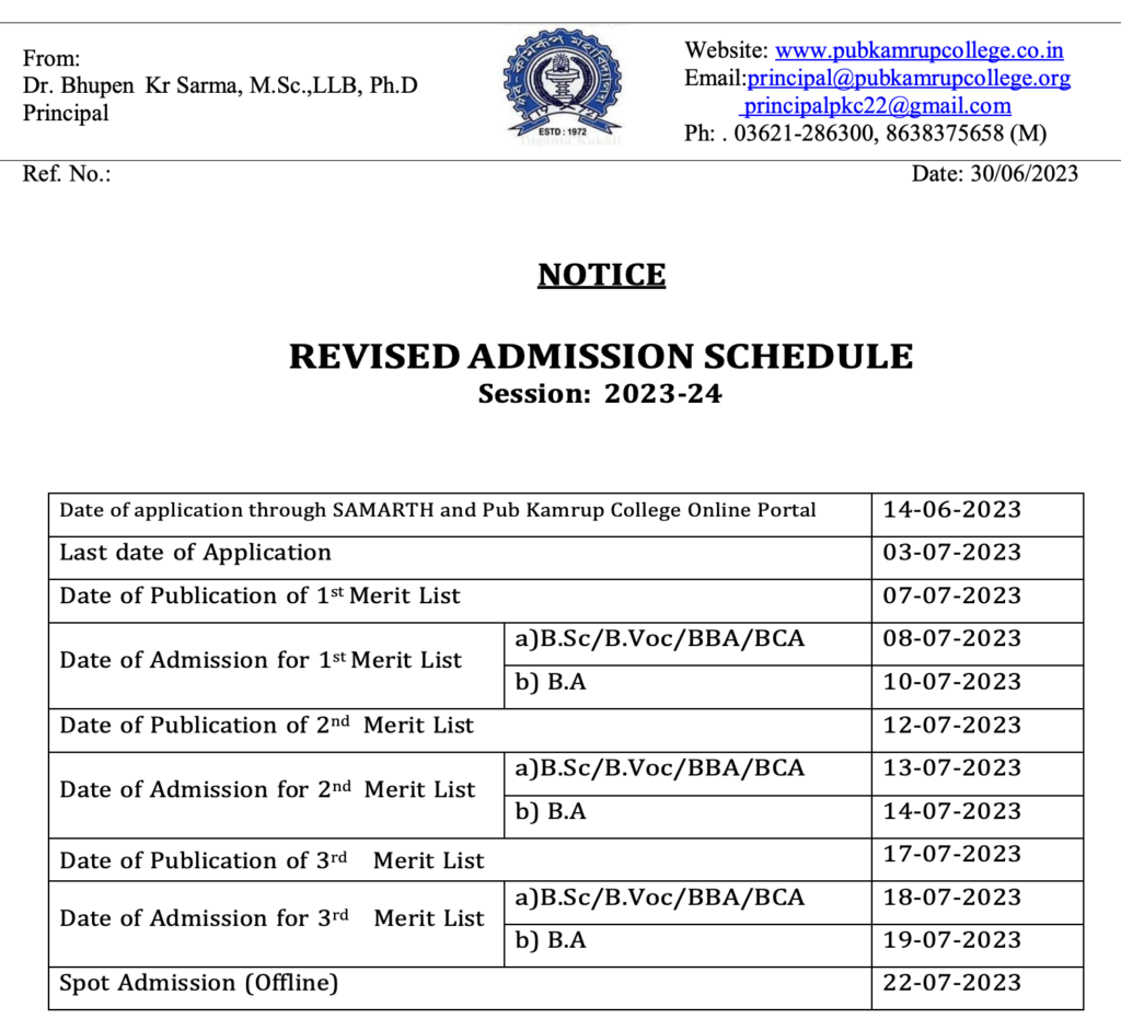 pub kamrup college admission merit list 2023 download pdf schedule notice dates