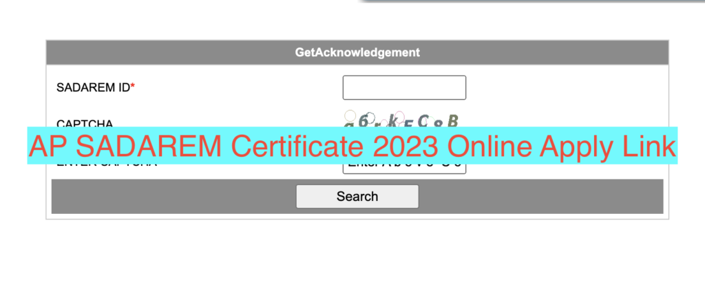 AP SADAREM Certificate Online Apply Link, Registration, Status Check
