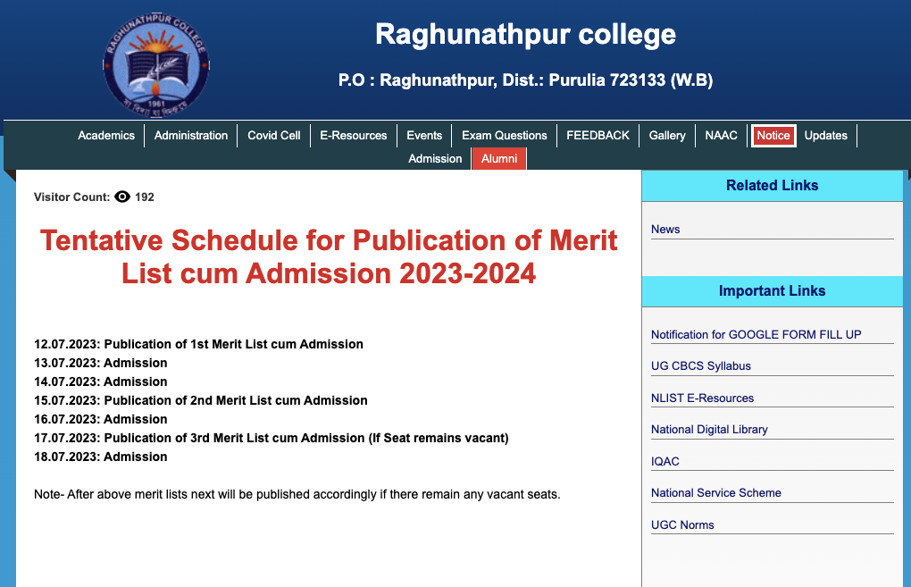 raghunathpur college admission 2023 merit list