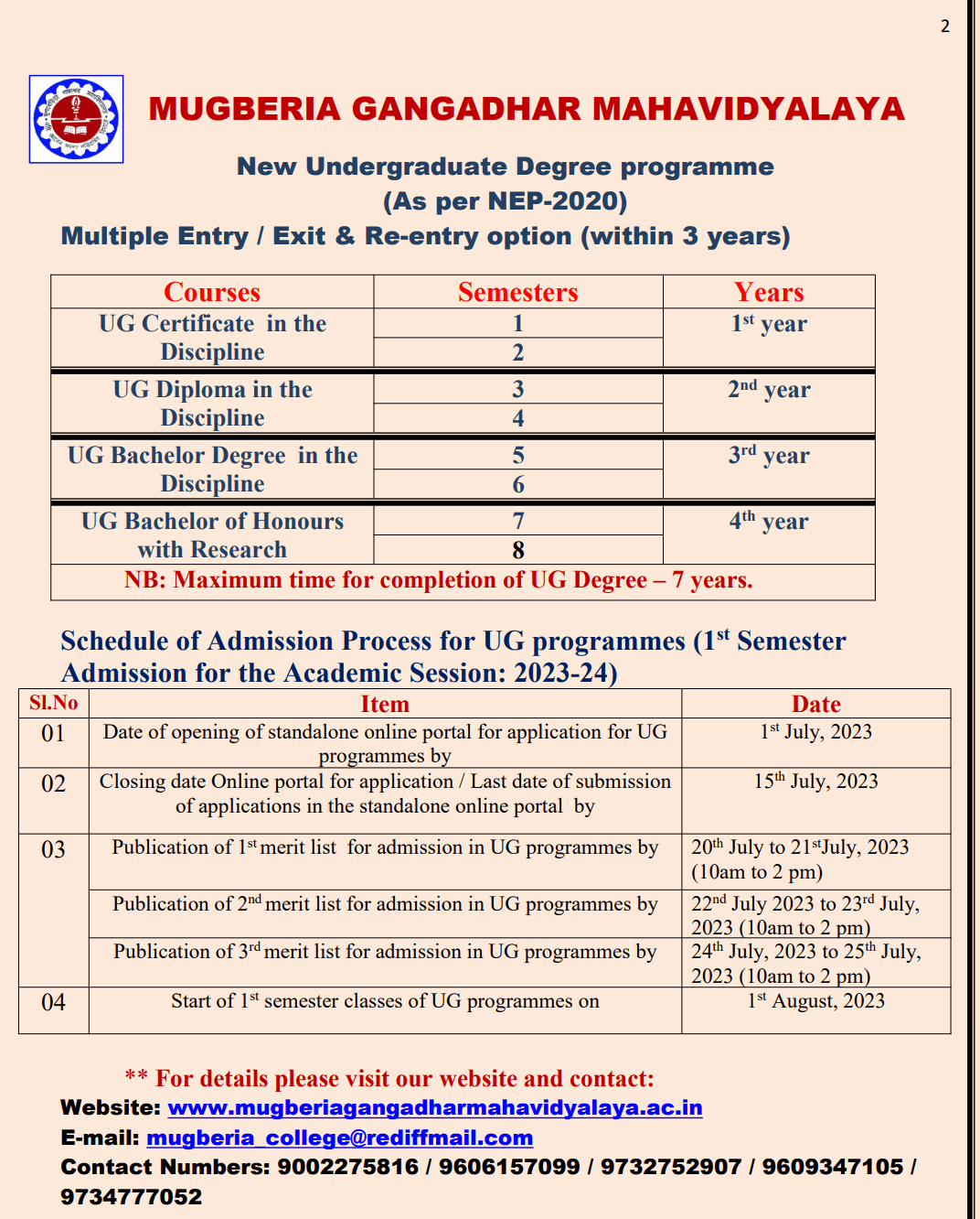 Mugberia Gangadhar Mahavidyalaya Merit List 2024; BA / BSc {Published}