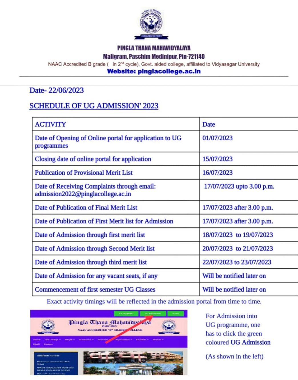 Pingla Thana Mahavidyalaya Merit List 2024 1st Admission List BA, BSc {Out}