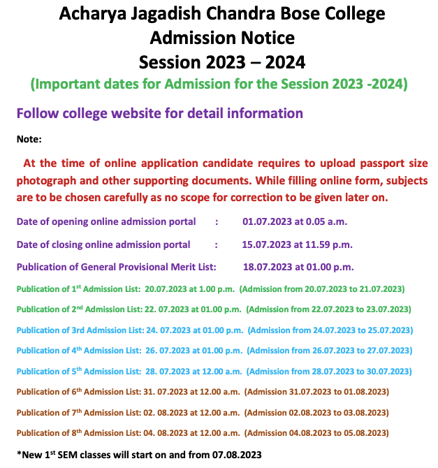 ajc bose college admission merit list publishing date 2024