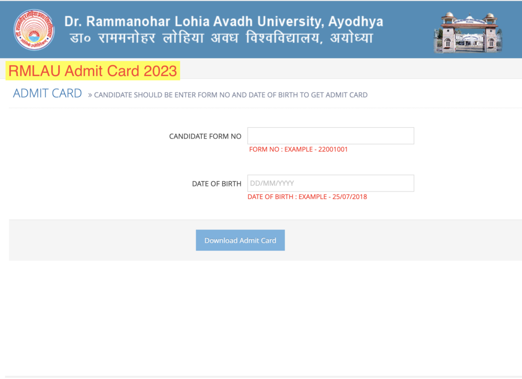 RMLAU Admit Card 2023 Download UG/PG 2nd 3rd & 6th Exam Date { Link Out}