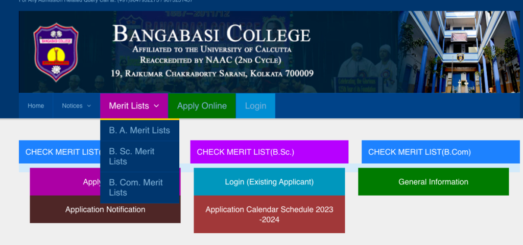 bangabasi college 1st merit list download links 2024