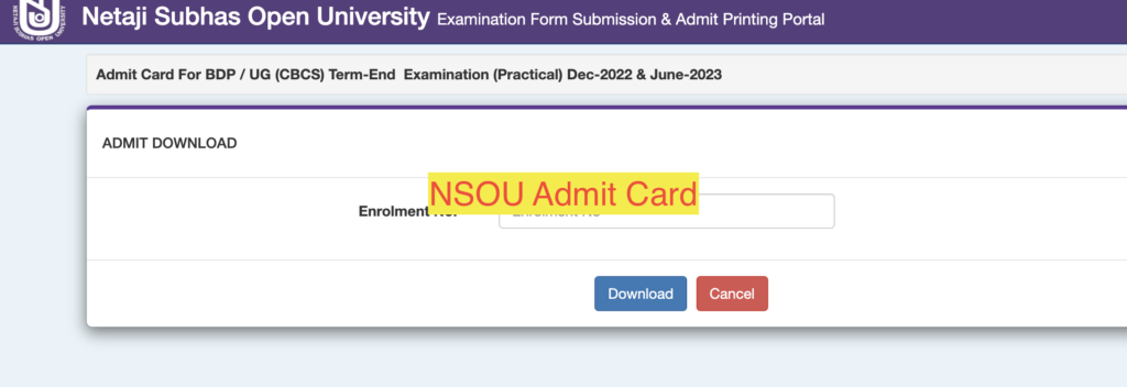 NSOU Admit Card 2023