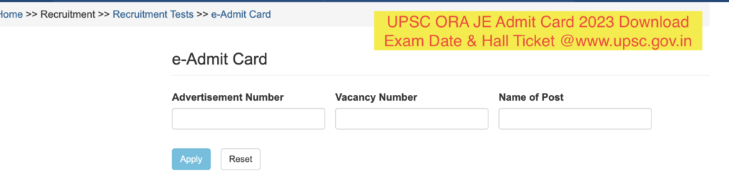 UPSC ORA JE Admit Card 2023