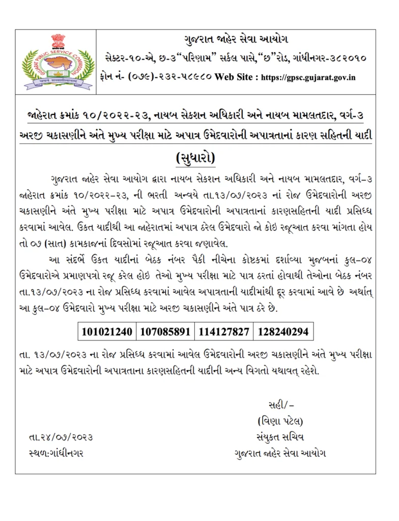 GPSC DYSO Result 2023