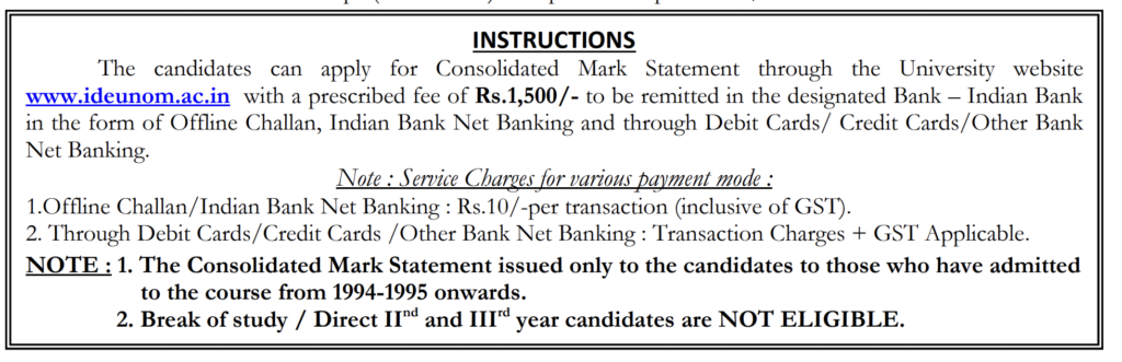 Madras University Consolidated Mark Sheet 2024 Download Online @ideunom ...