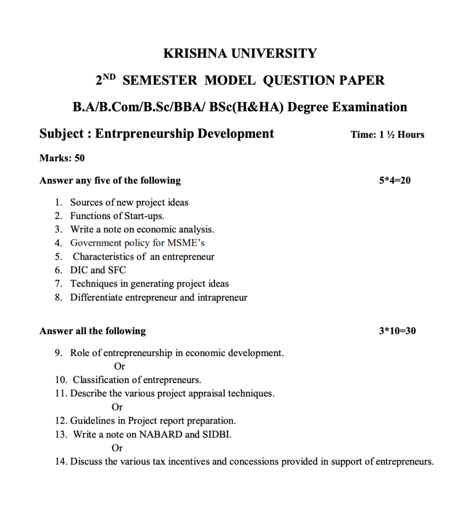 Krishna University Previous Question Papers