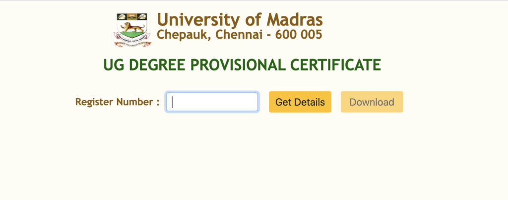 Madras University Provisional Certificate