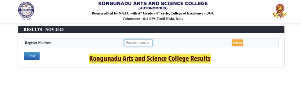 Kongunadu Arts and Science College Results 2024