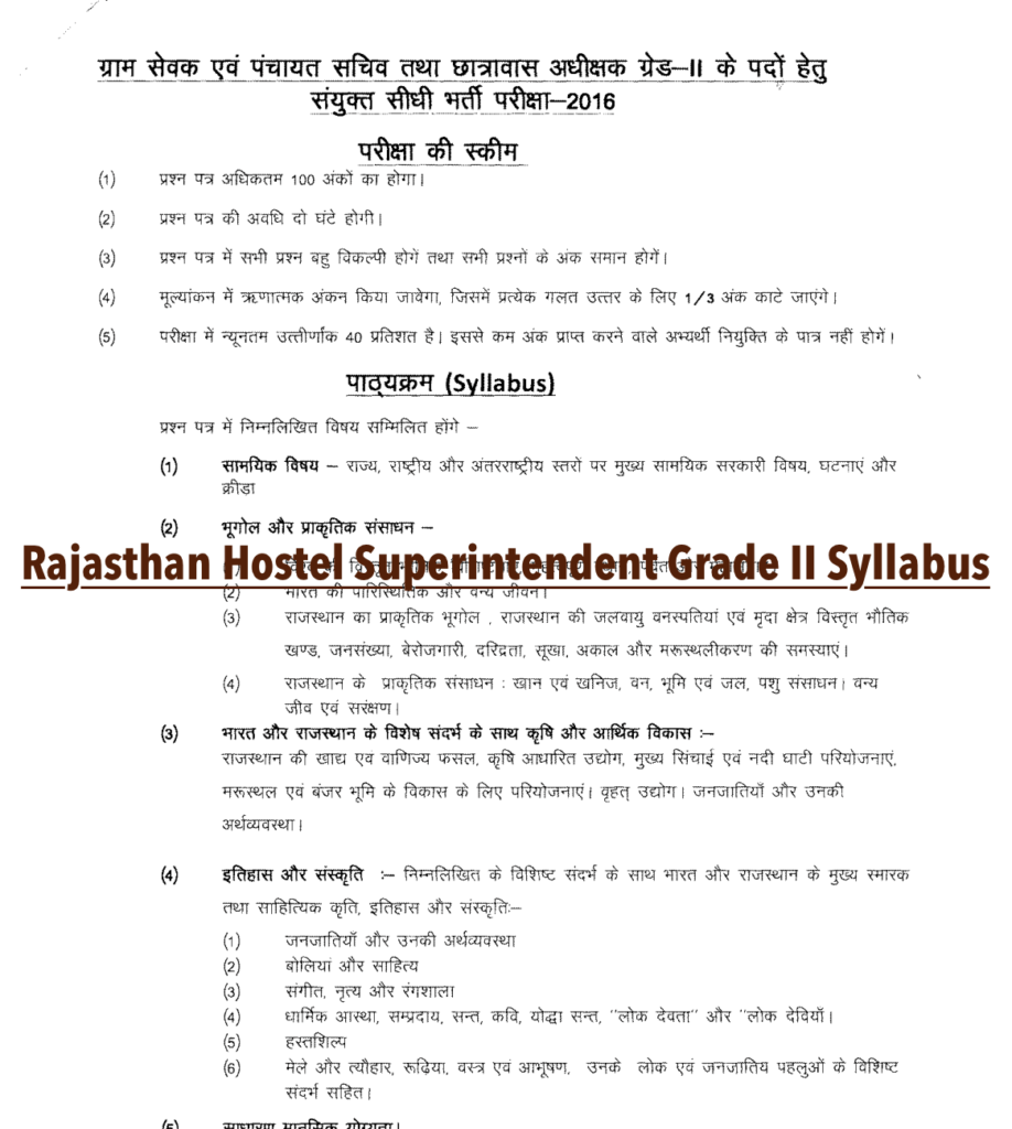 Rajasthan Hostel Superintendent Grade II Syllabus