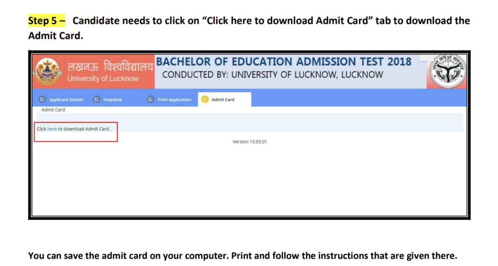 Lucknow University 2nd 4th & 6th Semester  Admit Card 