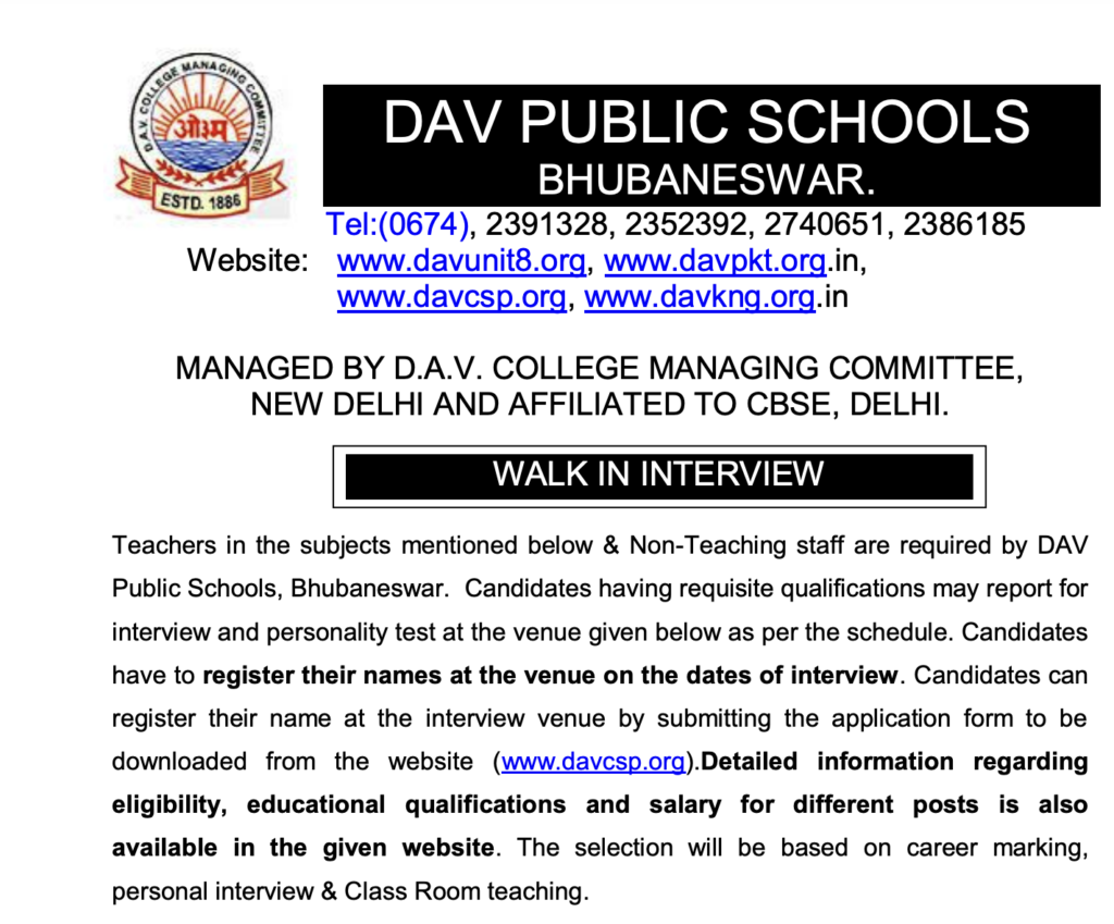DAV Staff Recruitment Syllabus 2024
