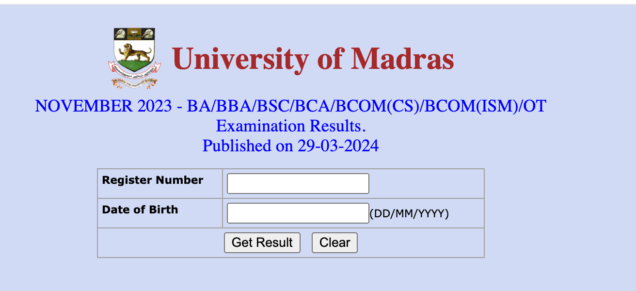 Madras University Results 2024 