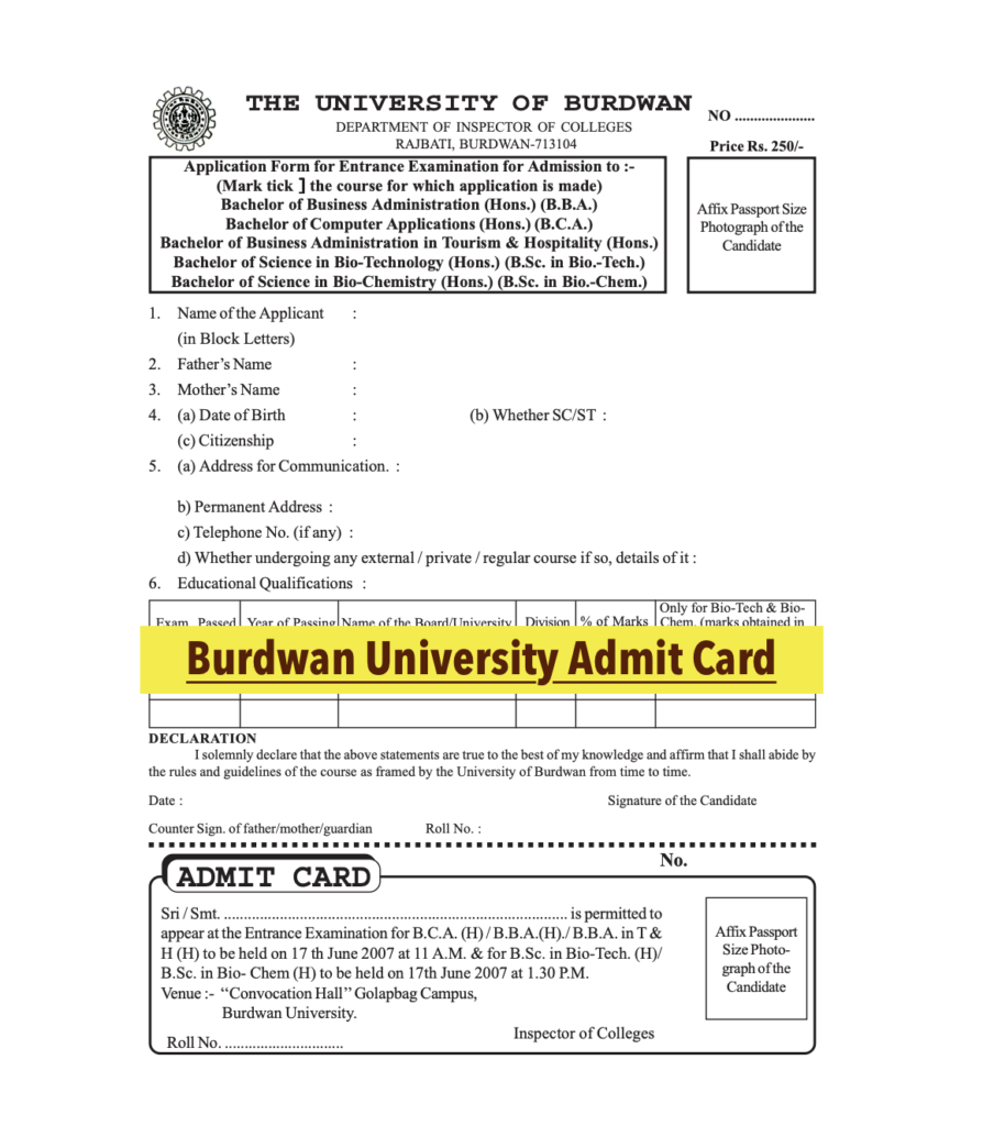 Burdwan University Admit Card 2024