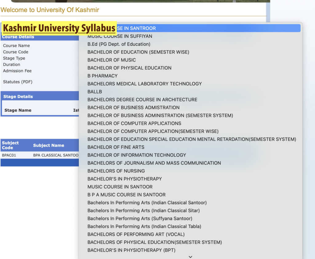Kashmir University Syllabus 2024