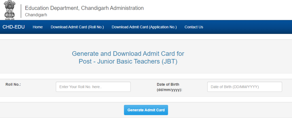 Chandigarh PRT Admit Card 2024