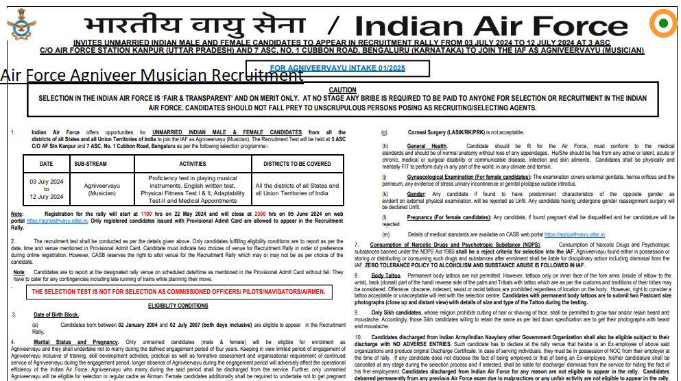Air Force Agniveer Musician Recruitment 2024