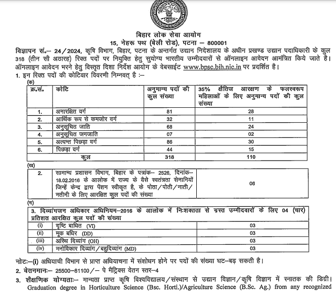 BPSC Block Horticulture Officer Admit Card 2025