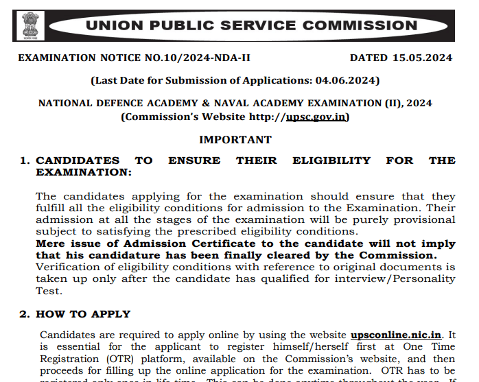 UPSC NDA & NA (II) Admit Card 2024