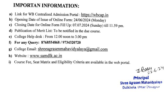 Shree Agrasen Mahavidyalaya Merit List 2024