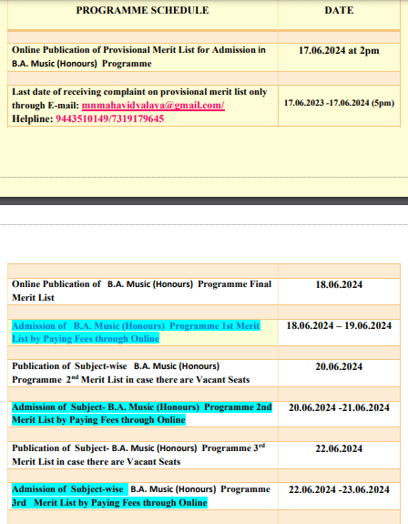 Maharaja Nandakumar Mahavidyalaya Merit List 2024
