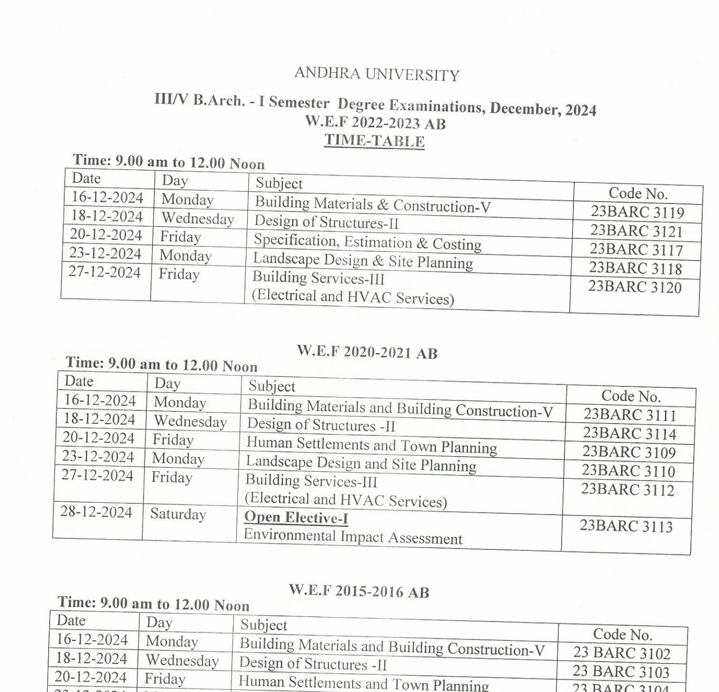 Andhra University Time Table 2025 Published!! Degree Exam Date UG PG