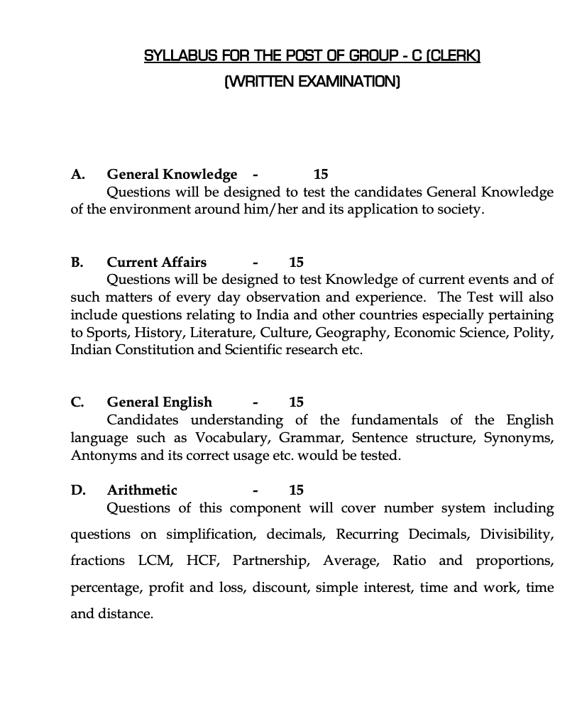 WBSSC Group C D Syllabus 2025 Download Online