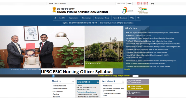 Upsc Esic Nursing Officer Apply Online