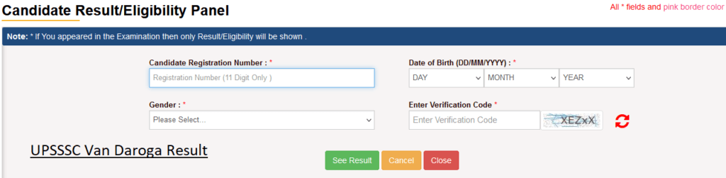 UPSSSC Van Daroga Result